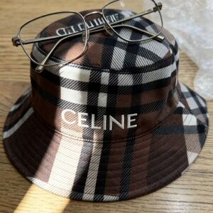 Celine Logo Plaid Bucket Hat in Brown Check